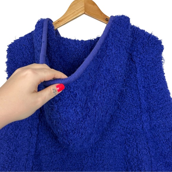 Free People Furry Time Oversized Hooded Zip Up Cozy Sweater Jacket Blue  L - Picture 10 of 15